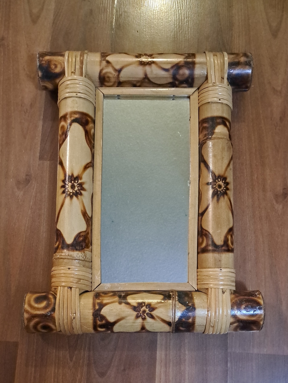 Handcrafted Bamboo Floral Wall Mirror - Natural Brown